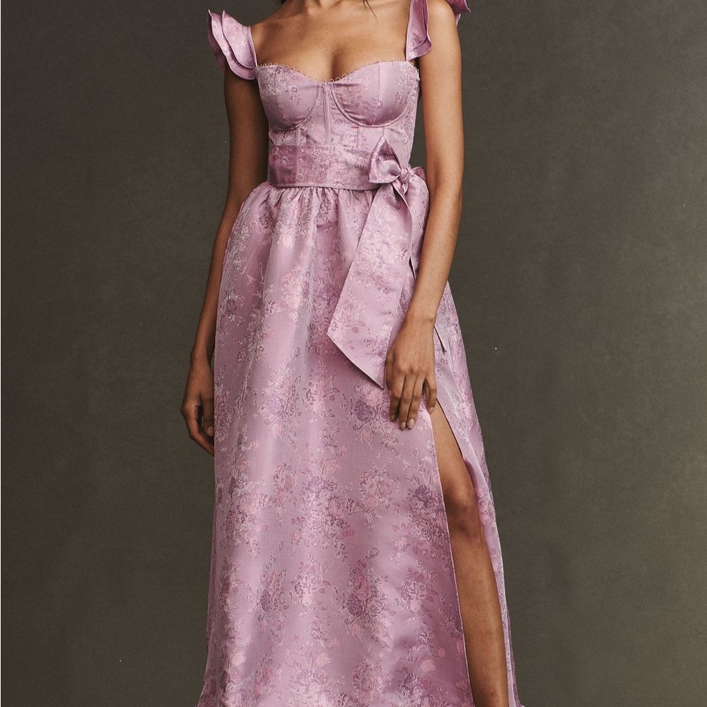 V Chapman Veronica Corset Ruffle Side Slit Dress in Rose